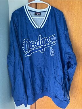 Stitches Dodgers Blue V-Neck Pullover Sweater with Pockets and Side Zipper
